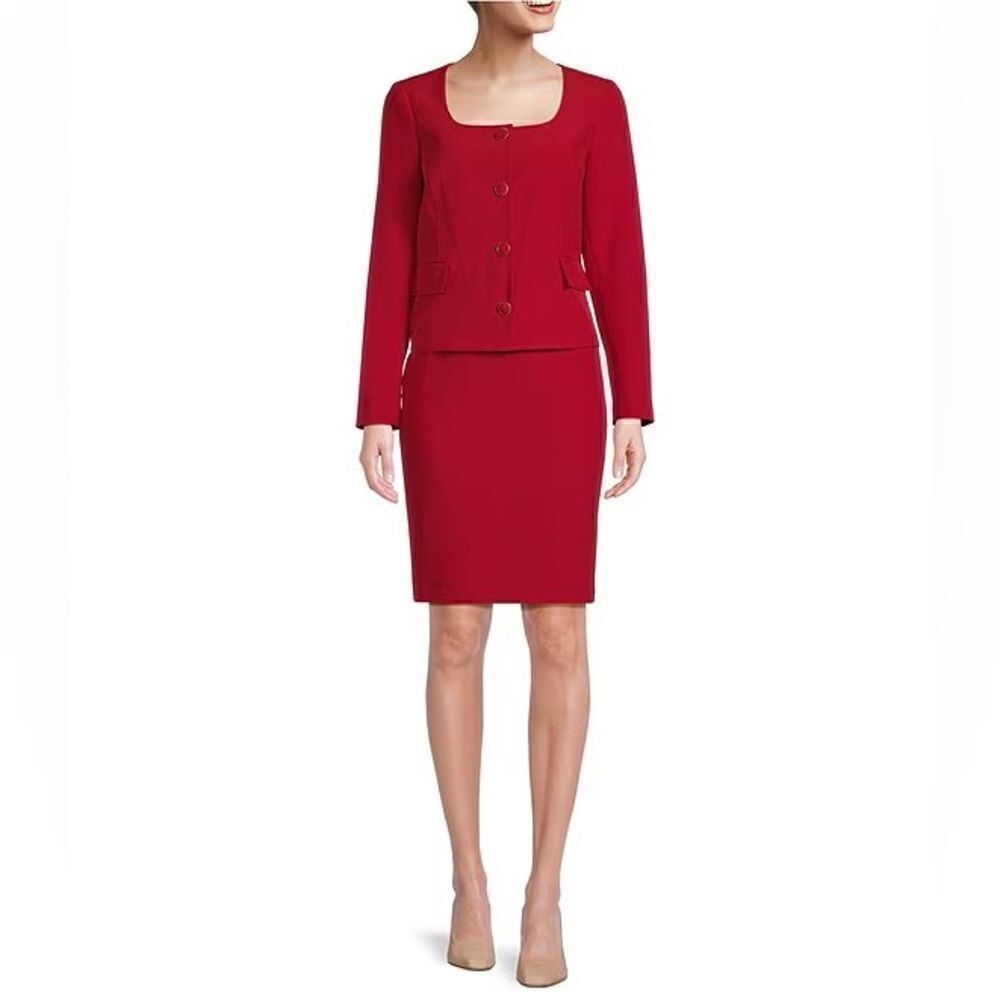 NWT Nipon Boutique Skirt Suit Women's Plus Size 16 Red 2-Piece Blazer & Skirt